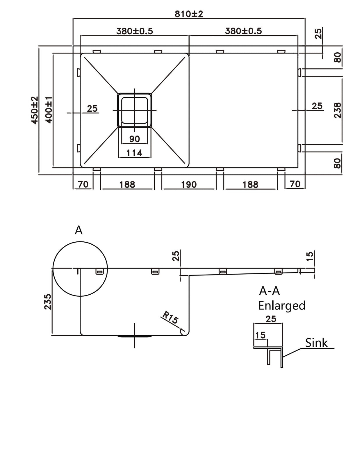 304 Stainless Steel Sink（SLSS-810DS）810×450×235mm — detail 3