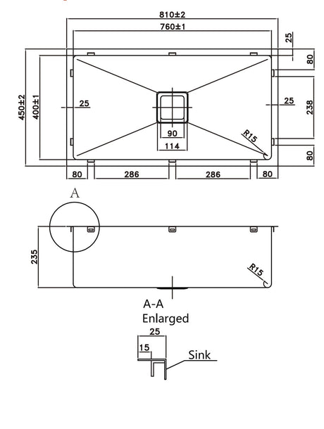 304 Stainless Steel Sink（SLSS-810S）810×450×235mm — detail 3