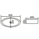 Oval Above Counter BasinGloss WhiteNo OverflowDimension: 600x495x150mm