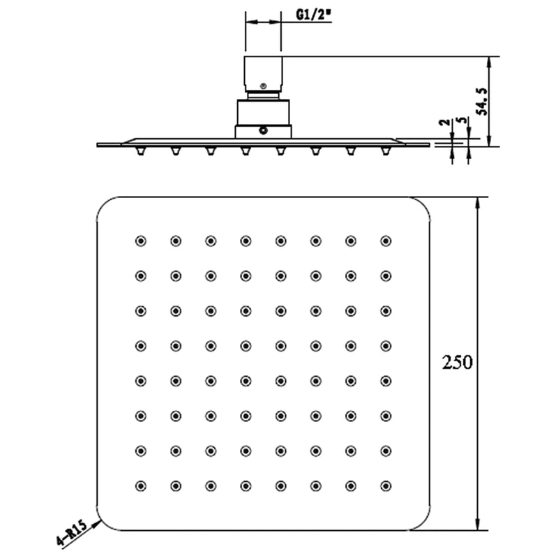 BKS250S-B Taranto 10 Shower Head Square Matte Black