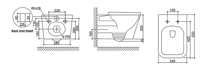 2303  X-Cube Wall Hung Pan Rimless Flushing Soft Close Thick Seat (ISC03) For use with R&T or Geberit Concealed Cistern with Metal Frame