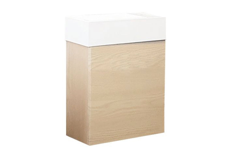 K Milan wall hung vanity soft closing deep drawer  polymarble top, one tap hole size:400 x 220 x 520mm color: beech wood no overflow