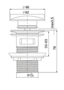 Ceramic pop up waste with overflow Black