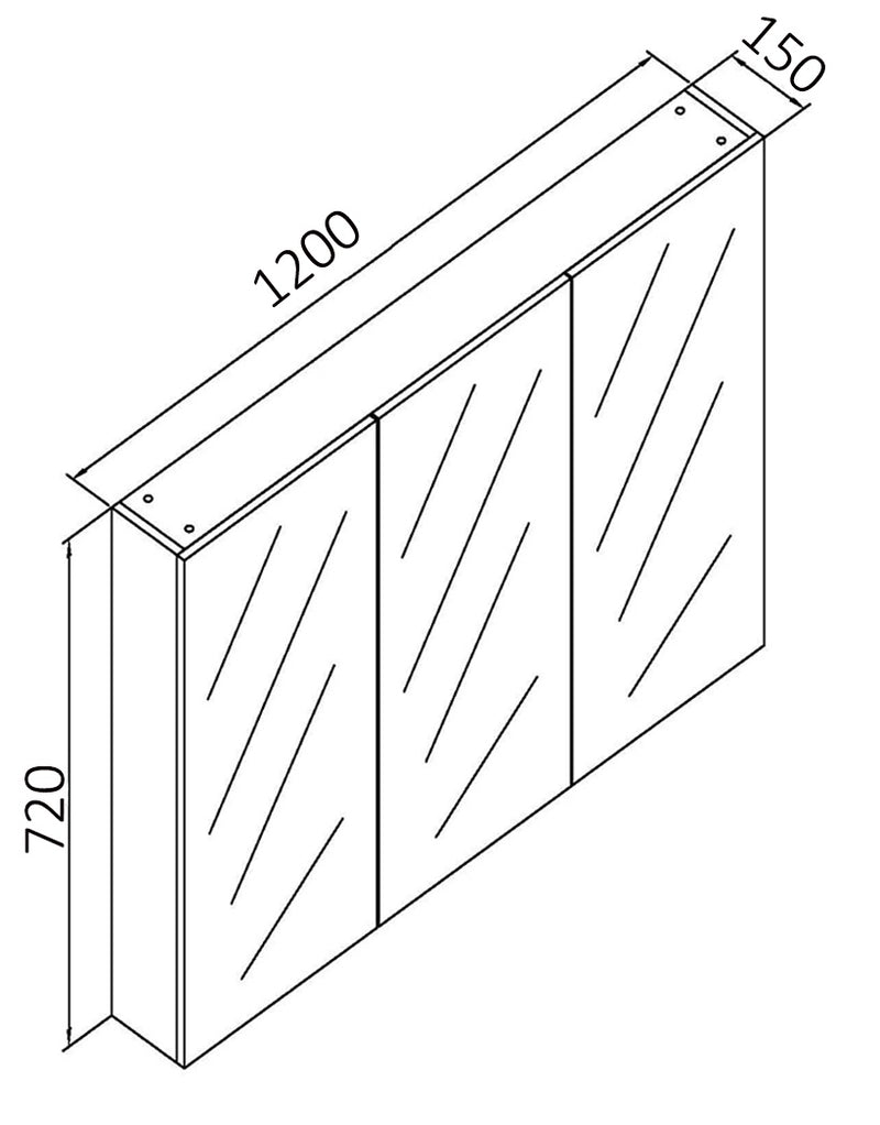 1200mm Shaving Cabinet Pencil Edge
Size 1200 x 720 x150 mm