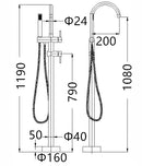 (CH0116.BS) Pavia floor standing Mixer tap with divertor and hot/cold switch, CHROME fully brass built