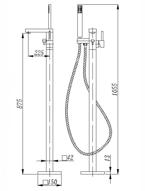 (CH0117.BS) Taran Floor standing bath tap with divertor and hot/cold switch, fully brass built, CHROME