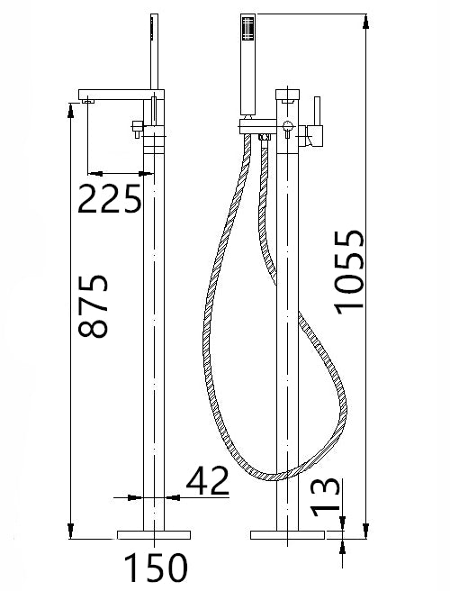 (OX0117.BS) Taran Floor standing bath tap with divertor and hot/cold switch, fully brass built, BLACK