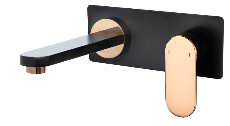 Vetto Wall Basin Mixer with spout  Matt Black Rose Gold