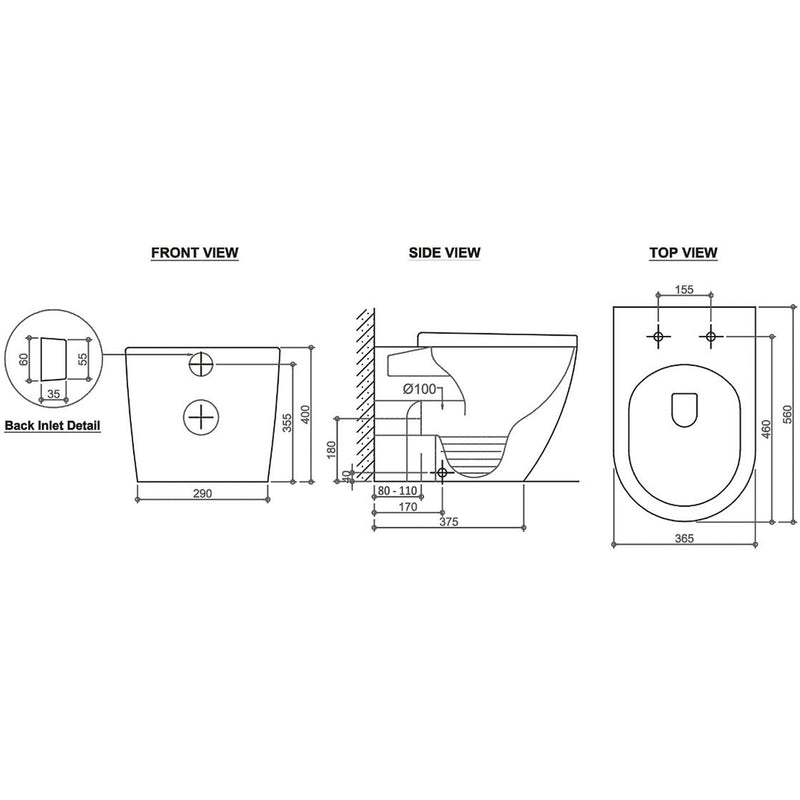 3381 Voghera Rimless Wall Faced Pan w/Slim Seat(ISC88) S-Trap(IS16)