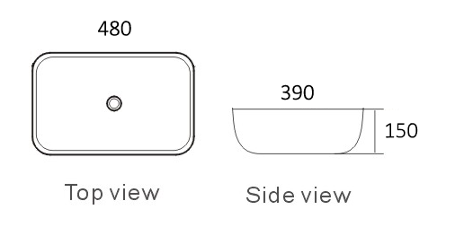 (IS5092WB)Above Counter Basin Black outside White inside NTH485 x 390 x 150