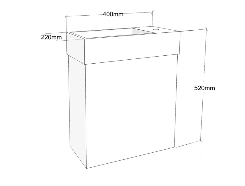 K Milan wall hung vanitysoft closing deep drawer  polymarble top, one tap hole size :400 x 220 x 520 mm color: gloss white no overflow