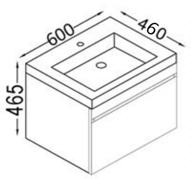 DM 600 Wall Hung Vanity Amazon Grey  Cabinet only One Tap Hole 600*460*465mm