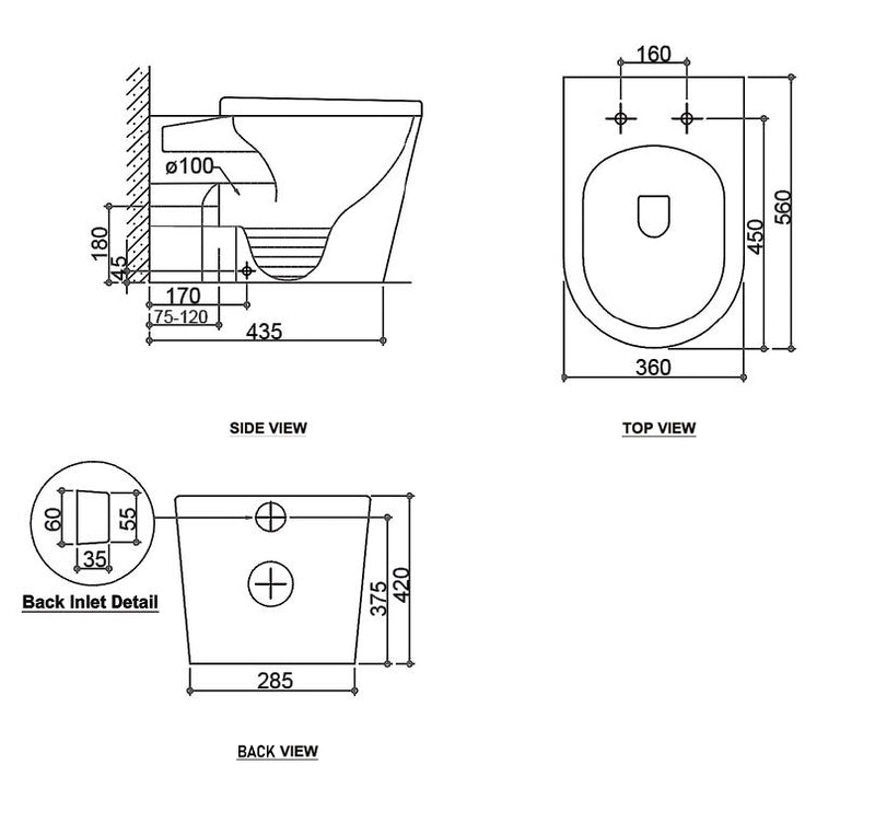 3380 Alzano Wall Faced RIMLESS Pan with SLIM Seat -ISC88 S-Trap