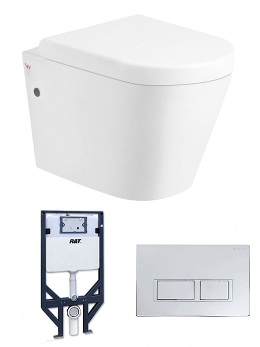 Alzano Wall Hung Pan, R&T Inwall Cistern with Frame and Push Button