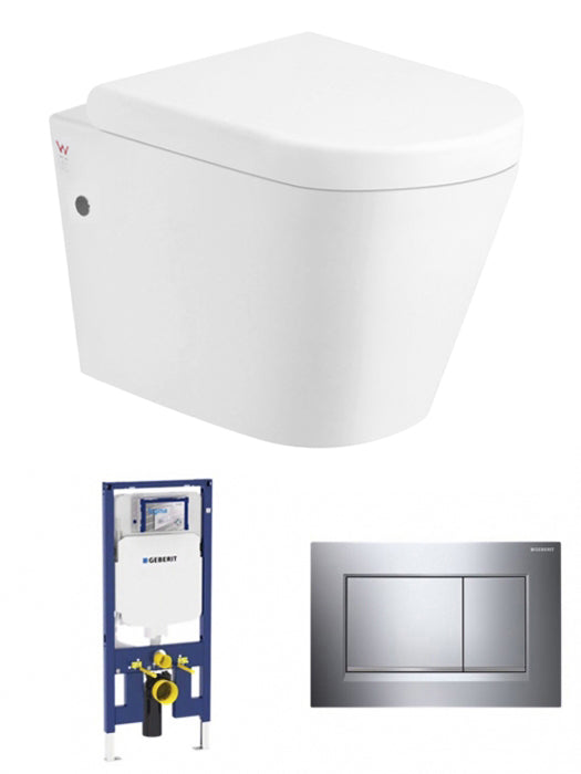 Alzano Wall Hung Pan, Geberit Cistern and Push Plate