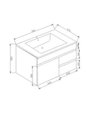 PVC750x460x520mm White Wall Hung Right Hand Drawer Vanity