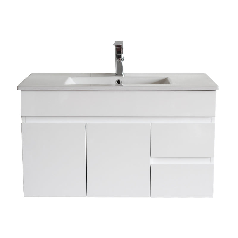 PVC 900*460*520 White Wall Hung Vanity Right Hand Drawer With Slimline Ceramic Top 1TH