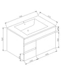PVC 750*460*520 White Wall Hung Vanity Left Hand Drawer With Slimline Ceramic Top 1TH