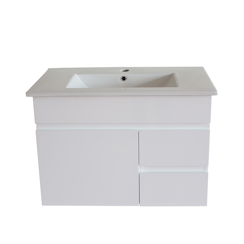 PVC 750*460*520 White Wall Hung Vanity Right Hand Drawer With Slimline Ceramic Top 1TH