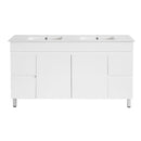 PVC1200x460x850mm White Vanity With Leg Double Bowls Slimline Ceramic Top