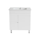 PVC750x460x850mm White Left Hand drawer Vanity With Leg Slimline Ceramic Top