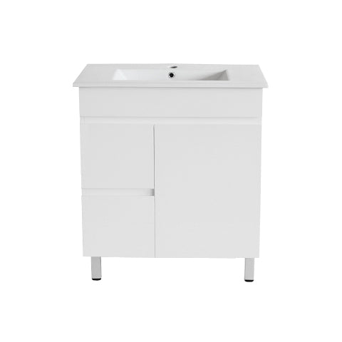 PVC750x460x850mm White Left Hand drawer Vanity With Leg Slimline Ceramic Top