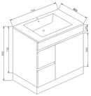 PVC750x460x850mm White Left Hand drawer Vanity With Leg Slimline Ceramic Top