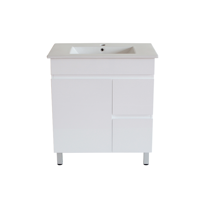 PVC750x460x850mm White Right Hand drawer Vanity With Leg Slimline Ceramic Top