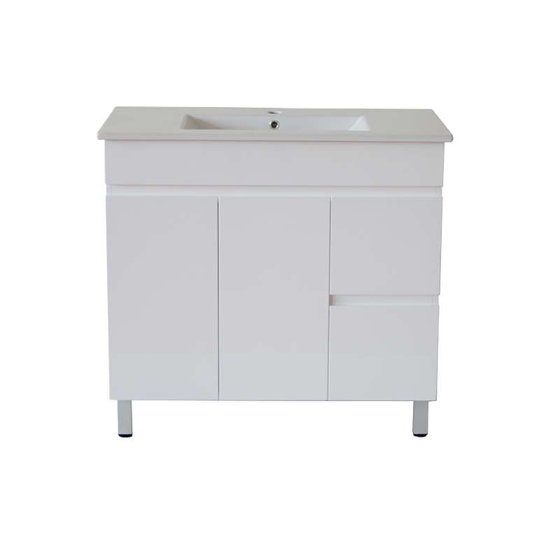 PVC900x460x850mm White Right Hand drawer Vanity With Leg Slimline Ceramic Top
