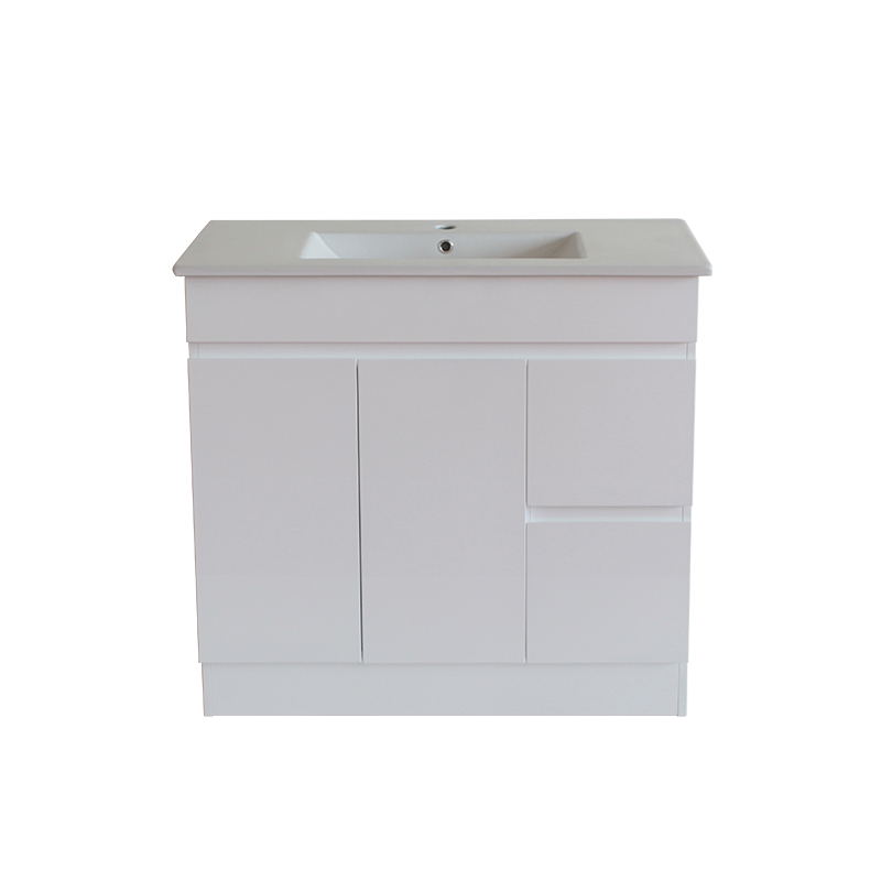 PVC900x460x850mm White Right Hand drawer Vanity With Leg Slimline Ceramic Top