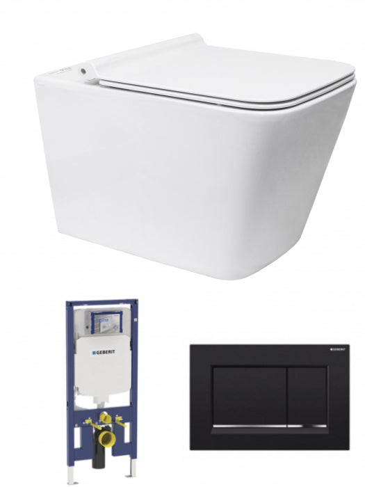 X - Cube Wall Hung Pan, Geberit Cistern and Push Plate