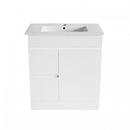 PVC750X360X850 White Vanity With Leg Left Hand Drawer Slimline Ceramic Top