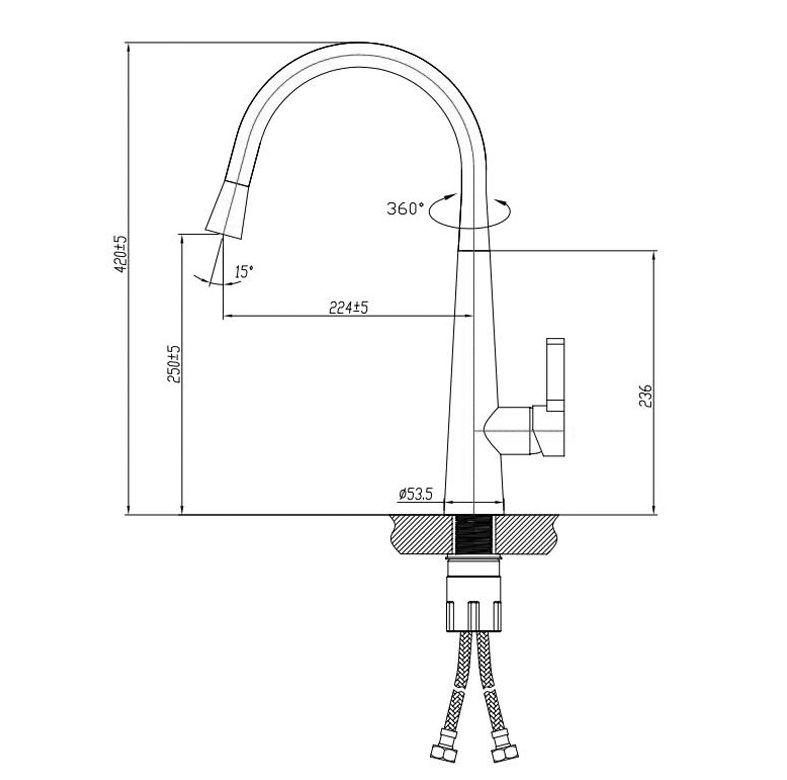 KM005-B/YKB-FO205B Pull Out Sink Mixer Black