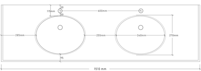 Engineering Stone Top Calacatta 1500x460 Double Bowls with Oval Basin
