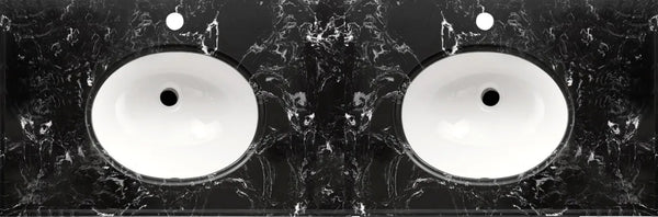 Engineering Stone Top Black Marble 1500x460 Double Bowls with Oval Basin