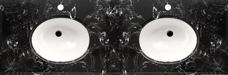 Engineering Stone Top Black Marble 1500x460 Double Bowls with Oval Basin