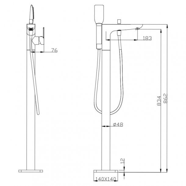 (OX0124.BS) Black Freestanding Bathtub Mixer with Handheld Shower Spout