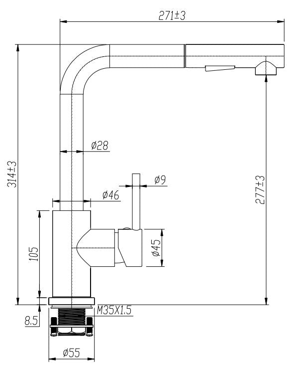 KM011 Chrome Pull Out Kitchen Mixer