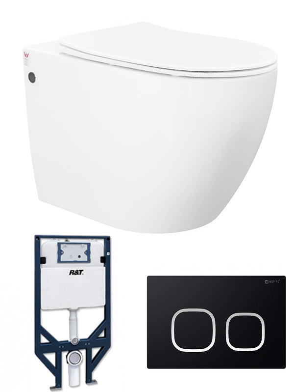 Voghera Box Rim Wall Hung Pan, R&T Inwall Cistern with Frame and Push Plate