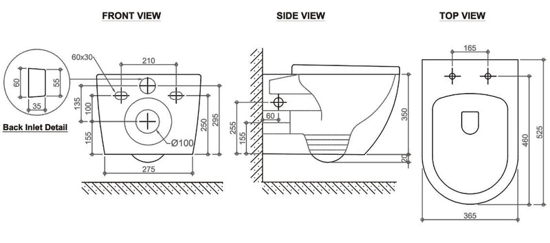 Voghera Box Rim Wall Hung Pan, R&T Inwall Cistern with Frame and Push Plate