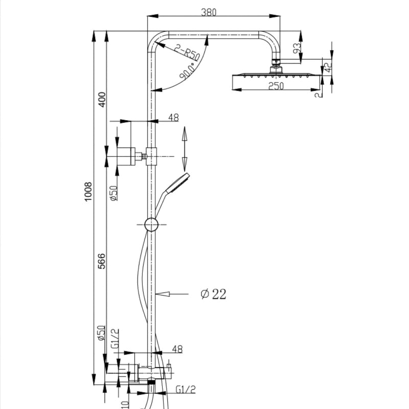 BKSR203/(INS5905) Pavia Twin Shower On Rail Top Inlet, Round Chrome