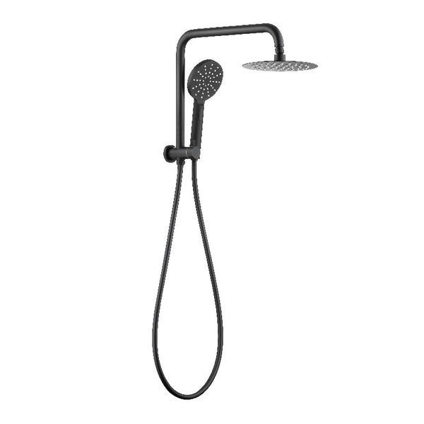 (INS5912B/BKSR201H-B) Pavia Twin Shower Set Top Inlet with Round 200mm shower head-Half rail, Black