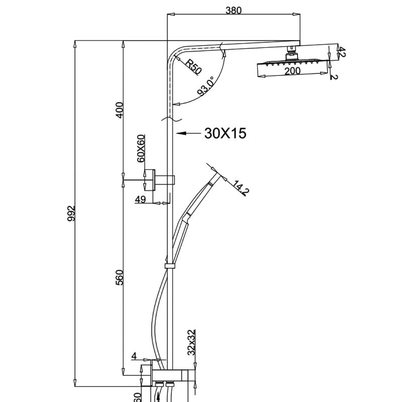 (BKSS102) TaranTwin Shower On Rail Bottom inlet, square Chrome